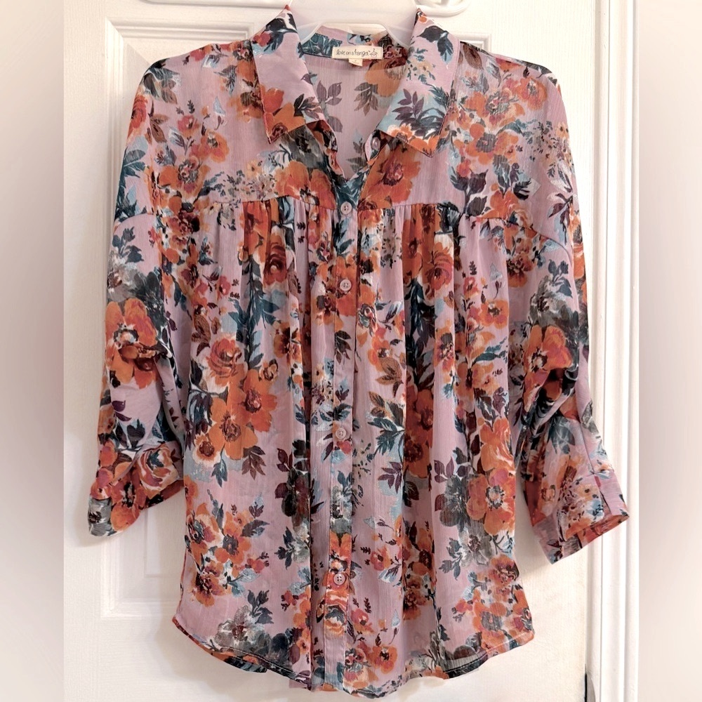 Love On A Hanger Peasant Floral Blouse Size Small